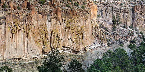 Cliff Dwellings Along Volcanic Tuff Cliff